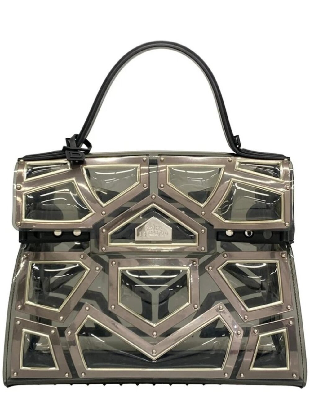DELVAUX Tampate GM Clear Silver Black PVC Polyurethane Handbag